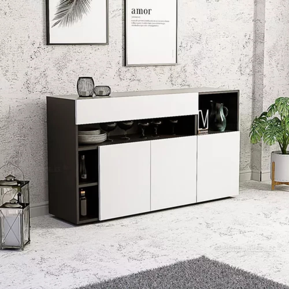 Aparador R&R MUEBLES Vajillero Moderno Lucila Negro/Blanco 1 cajón 3 puertas