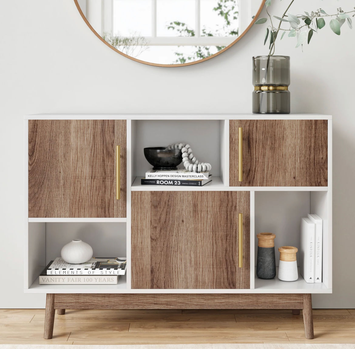 Aparador Vintage Moderno Elena 3 Puertas Blanco/Oak