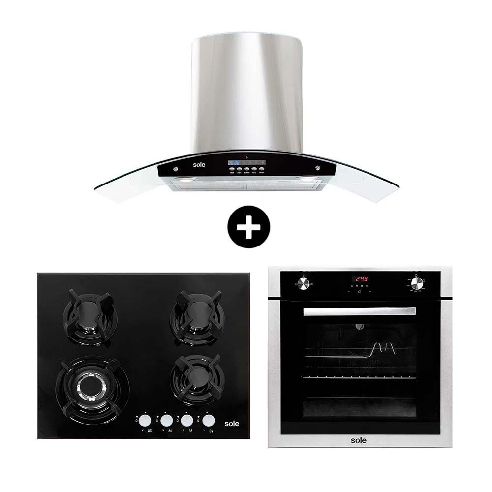 COMBO Sole: Cocina empotrable SOLCO034 + Campana Venus Plus + Horno a gas