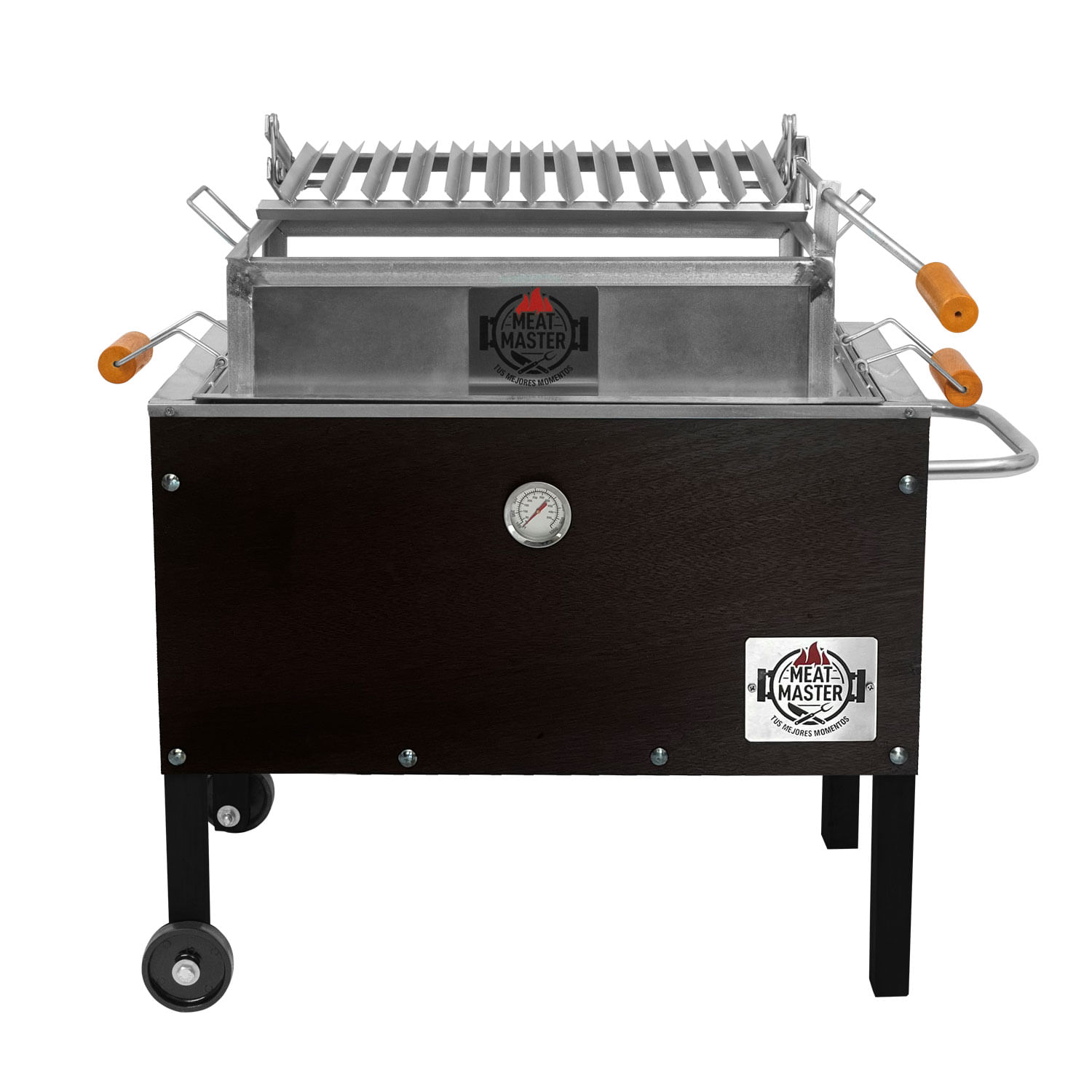 Caja China Meat Master Jr Black + Parrilla Lev Galv + Termómetro + Funda