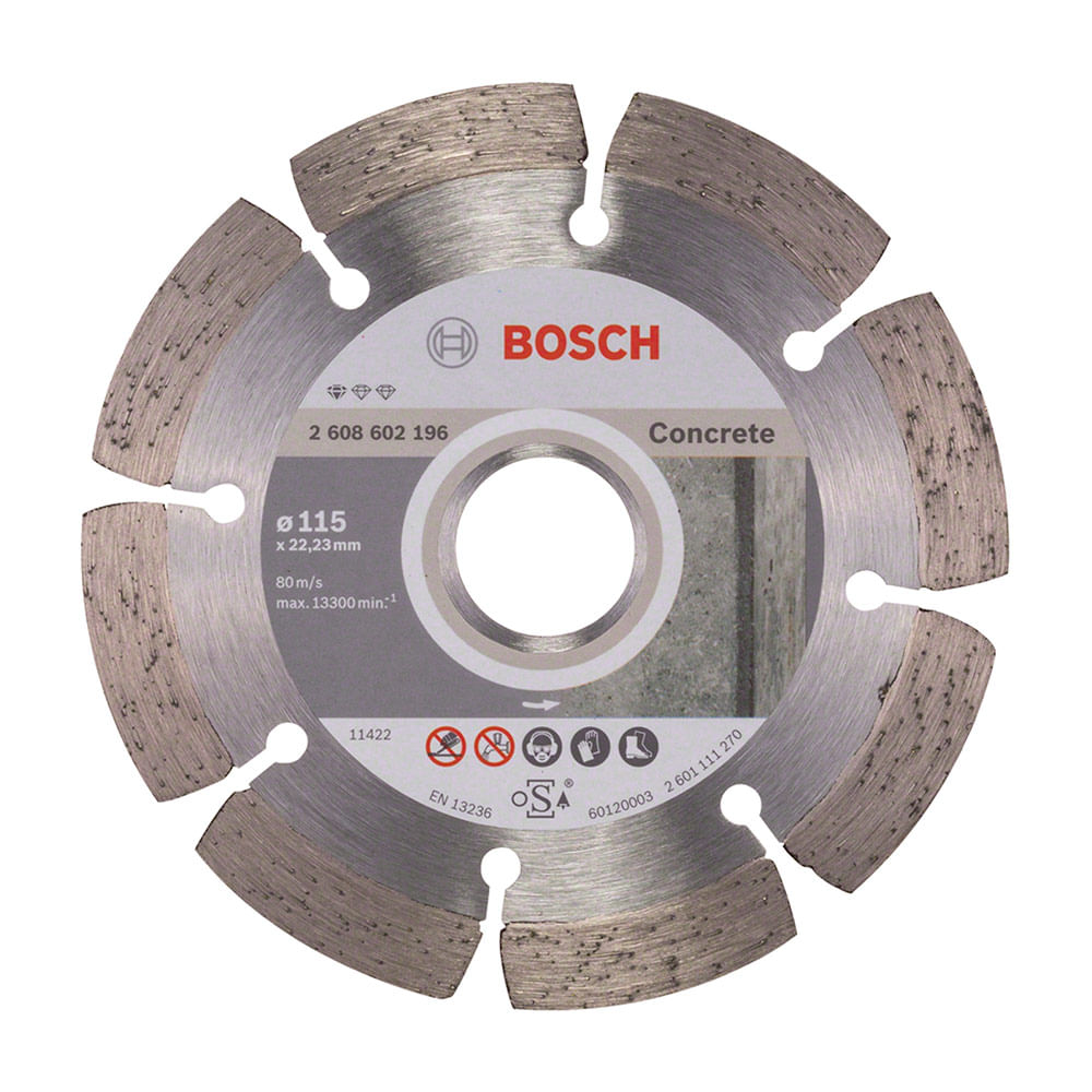 Disco diamantado segmentado Bosch 115x22,23x1,6x10mm/Standard para concreto -