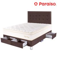 Dormitorio 4 Cajones PARAISO Royal Prince Chocolate Queen + 2 Almohadas Viscoelásticas