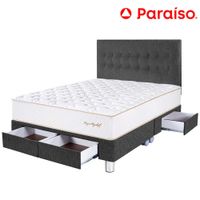 Dormitorio 4 Cajones PARAISO Royal Elizabeth Gris King +2 Almohadas Viscoelásticas