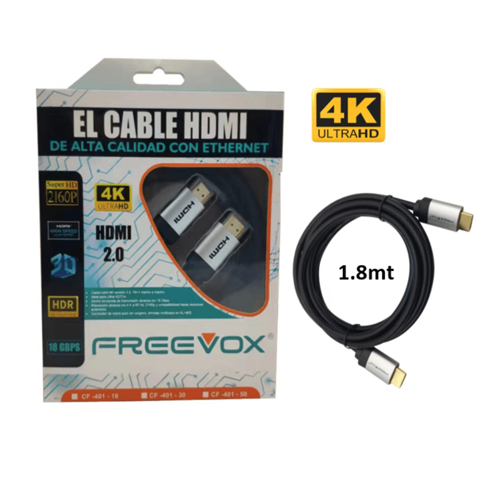 Cable hdmi 4k 2.0 1.8mt c/ Ethernet Freevox - Promart