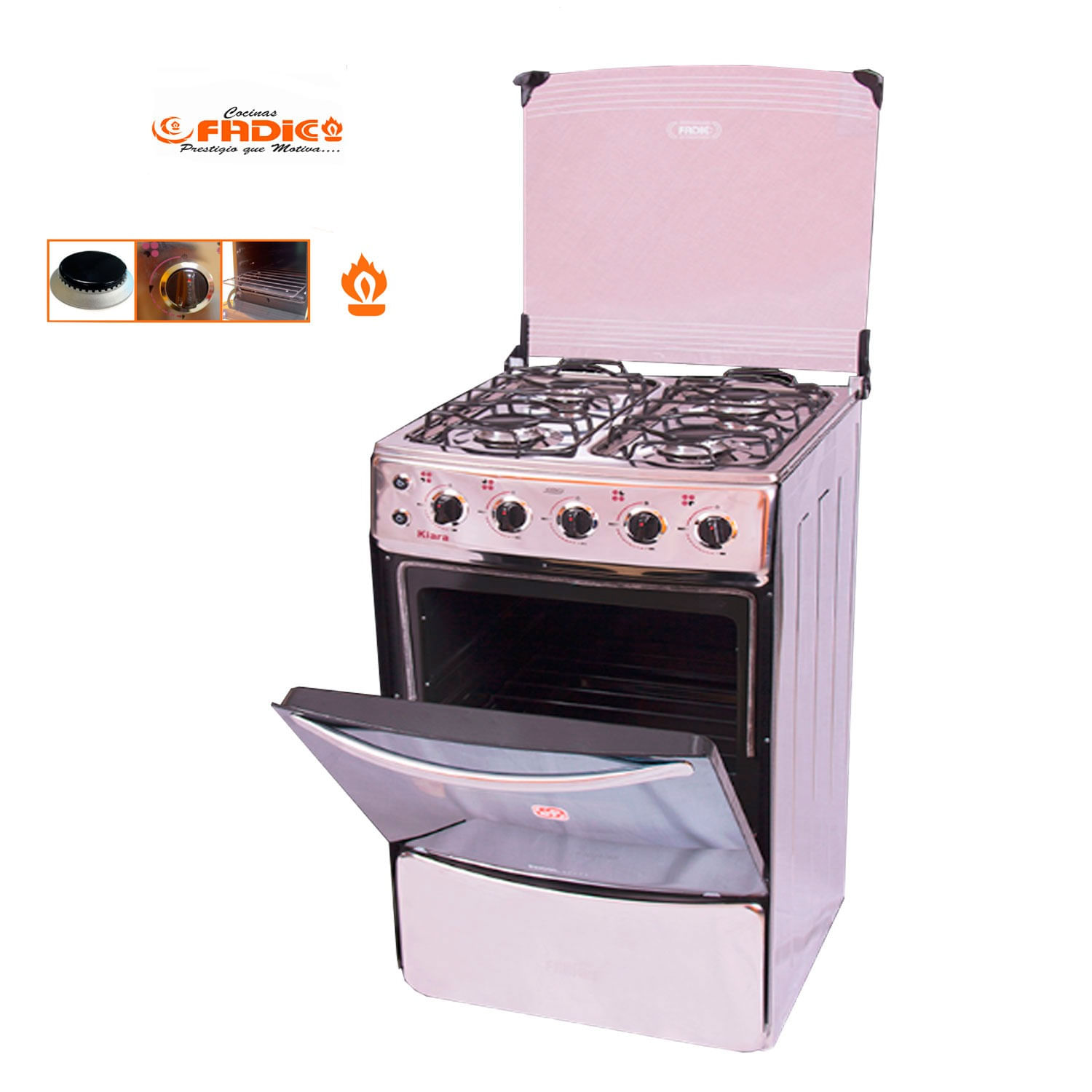 Cocina Fadic con Tapa de Vidrio y Horno Kiara 4H -Gris