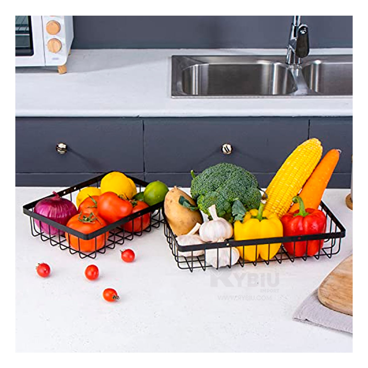 Frutero con Canasta de Dos Pisos Negro Decorativo