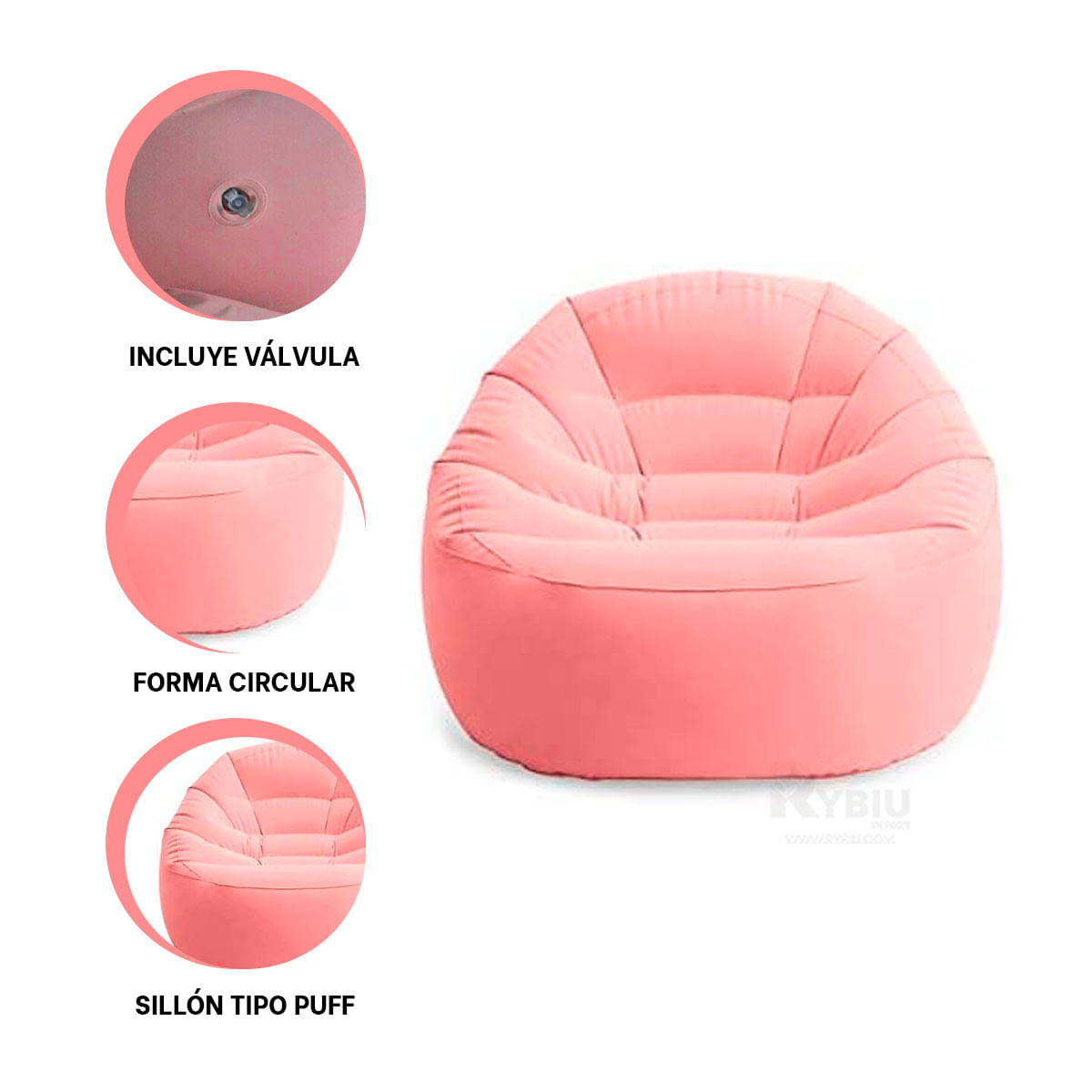 Circular Sillon Rosado Liso Puff