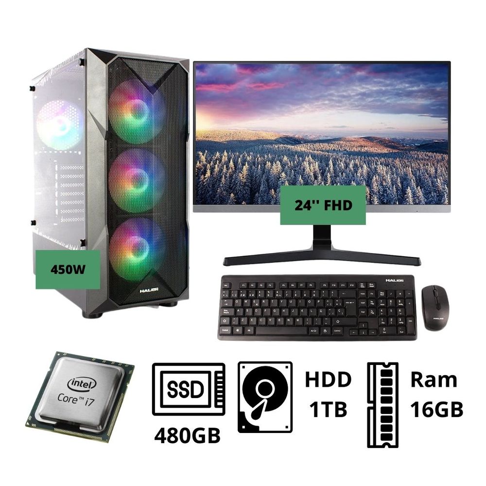 Computadora PC Gamer Core I7 RAM16GB Disco 1TB y SSD 480GB RX 580 8GB  Monitor 24 - Promart