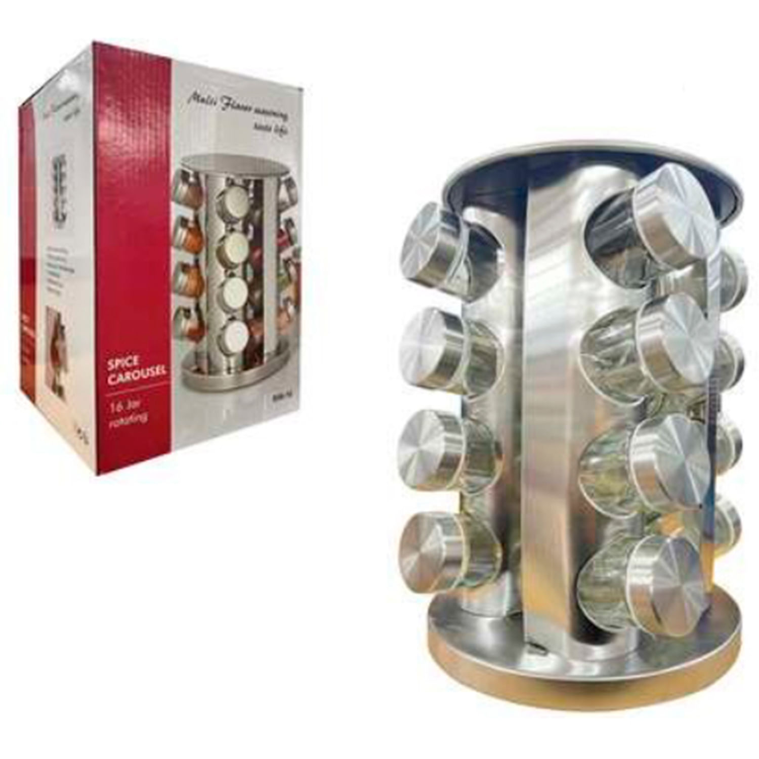 Condimentero de Acero Inoxidable Giratorio de 16 Piezas