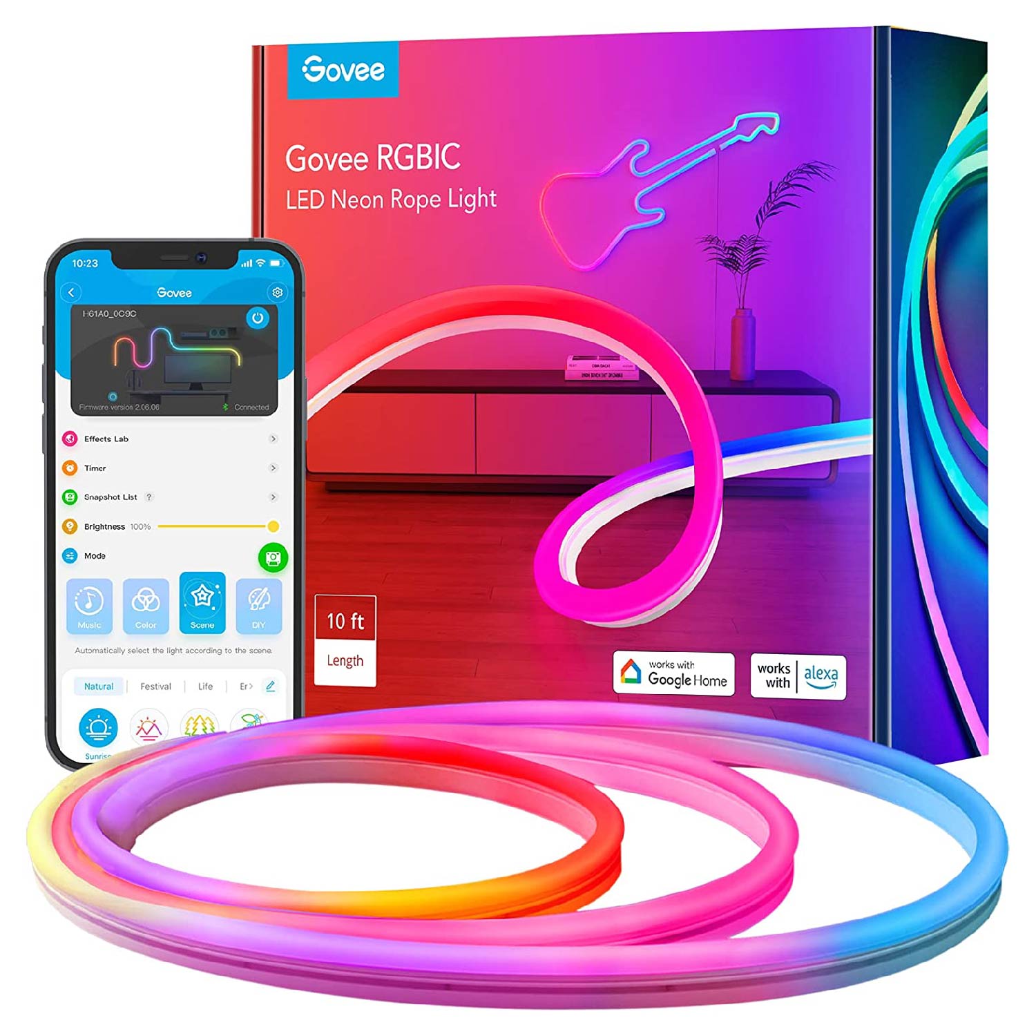 Tira LED Estilo Neón de Silicona Govee Neon Rope de 3 Metros Compatible con Alexa y Google Home