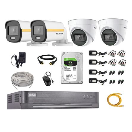 Cámaras Seguridad Hikvision Kit 04 Full Hd 1080p | Colorvu Visión Nocturna a Color + Disco 2tb