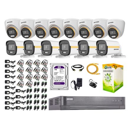 Cámaras Seguridad Kit 14 Hikvision Full Hd 1080p | Colorvu Visión Nocturna a Color + Disco 1tb