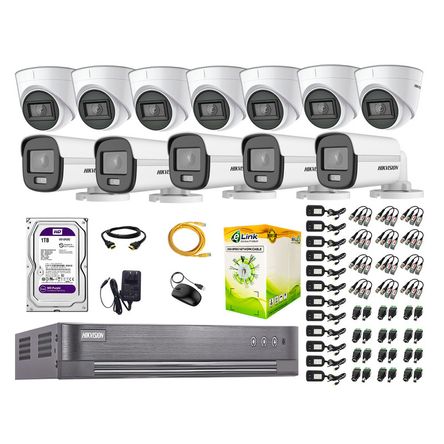 Cámaras Seguridad Kit 12 Hikvision 1080p Full Hd | Colorvu Visión Nocturna a Color + Disco 1tb