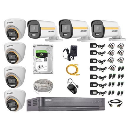 Cámaras Seguridad Kit 07 Hikvision Full Hd 1080p | Colorvu Visión Nocturna a Color + Disco 1tb