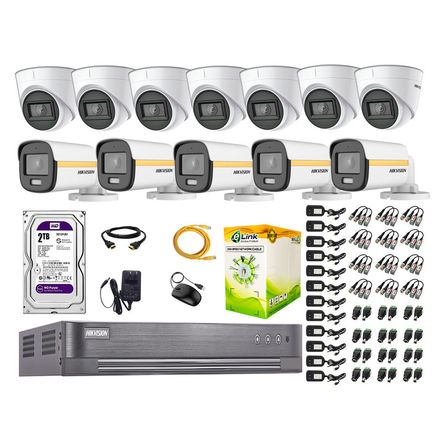 Cámaras Seguridad Hikvision Kit 12 Full Hd 1080p | Colorvu Visión Nocturna a Color + Disco 2tb