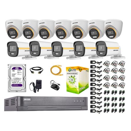 Cámaras Seguridad Kit 12 Hikvision Full Hd 1080p | Colorvu Visión Nocturna a Color + Disco 1tb