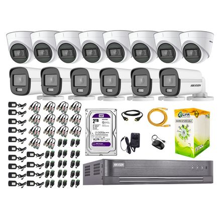 Cámaras Seguridad Kit 14 Hikvision 1080p Full Hd | Colorvu Visión Nocturna a Color + Disco 2tb