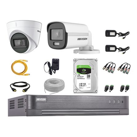 Cámaras Seguridad Kit 02 Hikvision 1080p Full Hd | Colorvu Visión Nocturna a Color + Disco 1tb