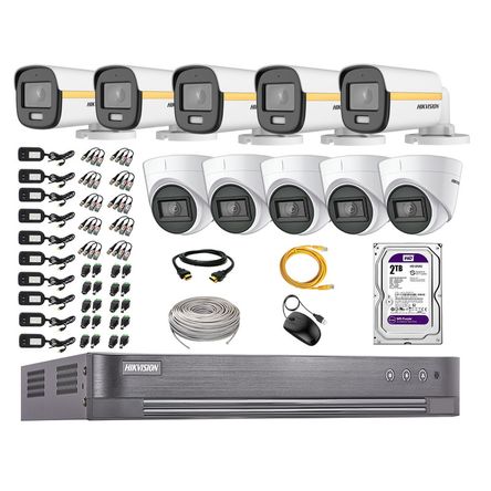 Cámaras Seguridad Hikvision Kit 10 Full Hd 1080p | Colorvu Visión Nocturna a Color + Disco 2tb