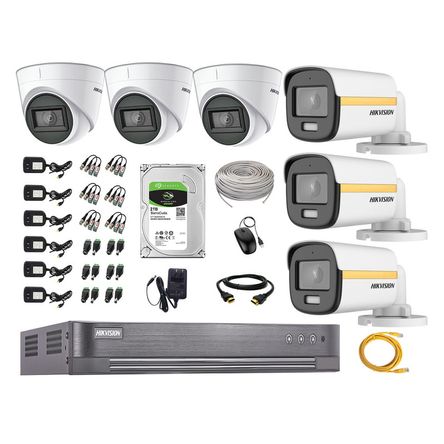 Cámaras Seguridad Hikvision Kit 06 Full Hd 1080p | Colorvu Visión Nocturna a Color + Disco 2tb