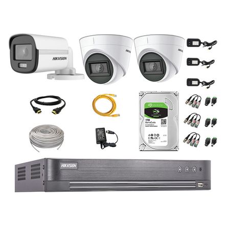 Cámaras Seguridad Kit 3 Hikvision 5mp Disco 1tb Colorvu Vision Nocturna a Color