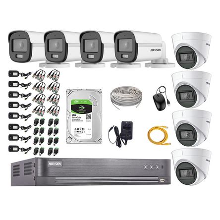 Kit 8 Cámaras Seguridad Hikvision 5mp + Disco 1tb Colorvu Vision Nocturna a Color