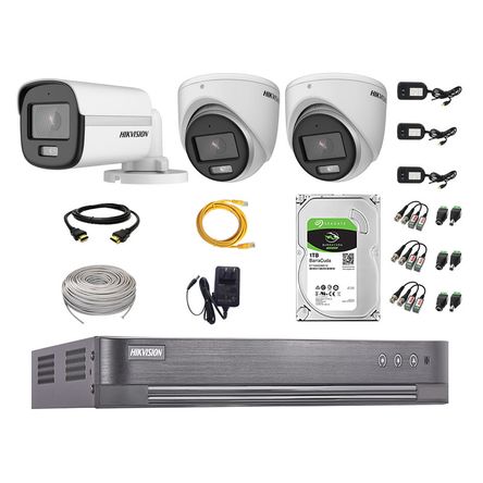 Cámaras Seguridad Kit 3 Hikvision 5mp + Disco 1tb Colorvu Vision Nocturna a Color