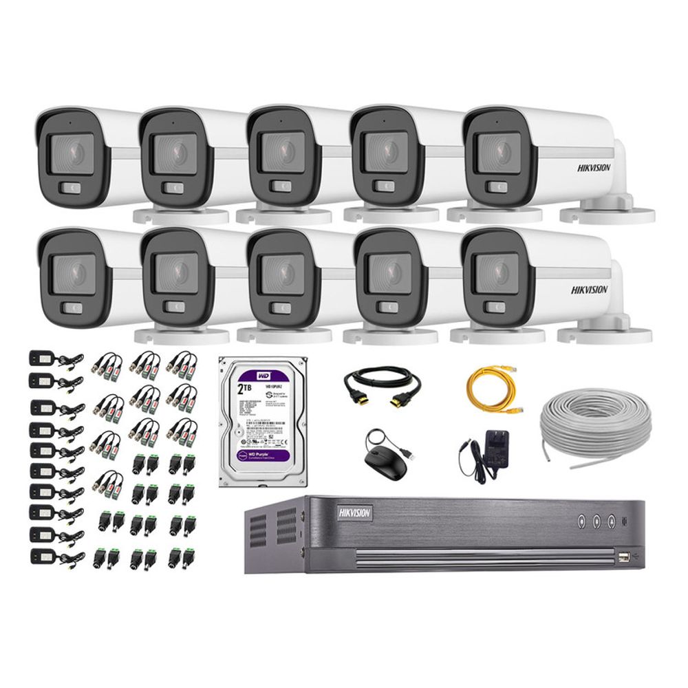 Cámaras Seguridad Exterior Kit 10 Hikvision 5mp + Disco 2tb Colorvu Vision Nocturna a Color Cámaras Seguridad Exterior Kit 10 Hikvision 5mp + Disco 2tb Colorvu Vision Nocturna a Color