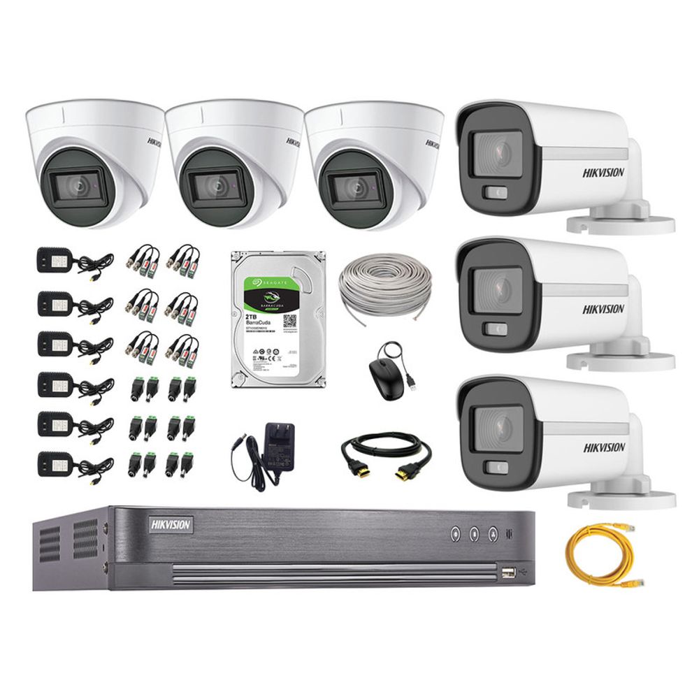Cámaras Seguridad Kit 6 Hikvision 5mp + Disco 2tb Colorvu Vision Nocturna a Color Cámaras Seguridad Kit 6 Hikvision 5mp + Disco 2tb Colorvu Vision Nocturna a Color