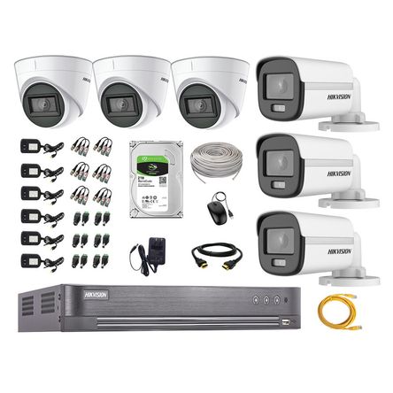 Cámaras Seguridad Kit 6 Hikvision 5mp + Disco 2tb Colorvu Vision Nocturna a Color