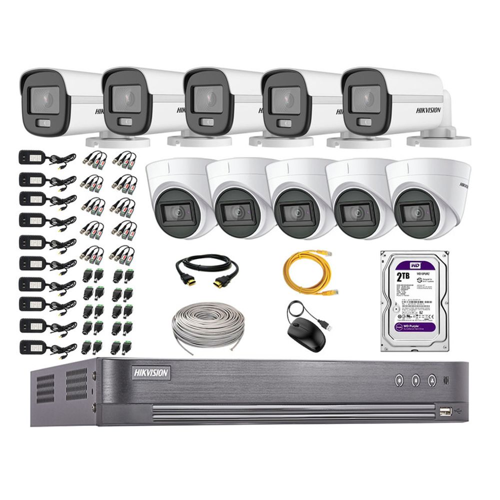Cámaras Seguridad Kit 10 Hikvision 5mp Disco 2tb Colorvu Vision Nocturna a Color Cámaras Seguridad Kit 10 Hikvision 5mp Disco 2tb Colorvu Vision Nocturna a Color