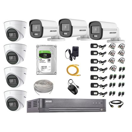 Cámaras Seguridad Kit 7 Hikvision 5mp + Disco 2tb Colorvu Vision Nocturna a Color