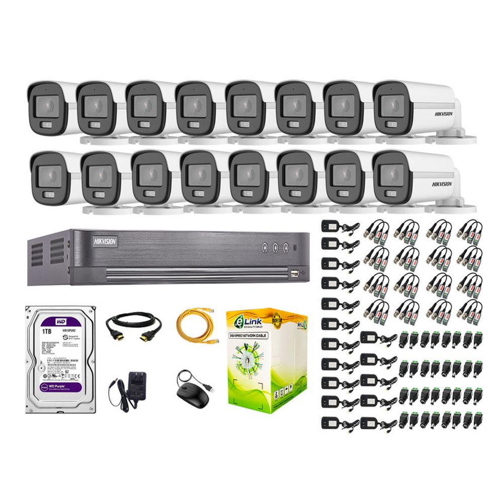Cámaras Seguridad Exterior Kit 16 Hikvision 5mp + Disco 1tb Colorvu Vision Nocturna a Color Cámaras Seguridad Exterior Kit 16 Hikvision 5mp + Disco 1tb Colorvu Vision Nocturna a Color