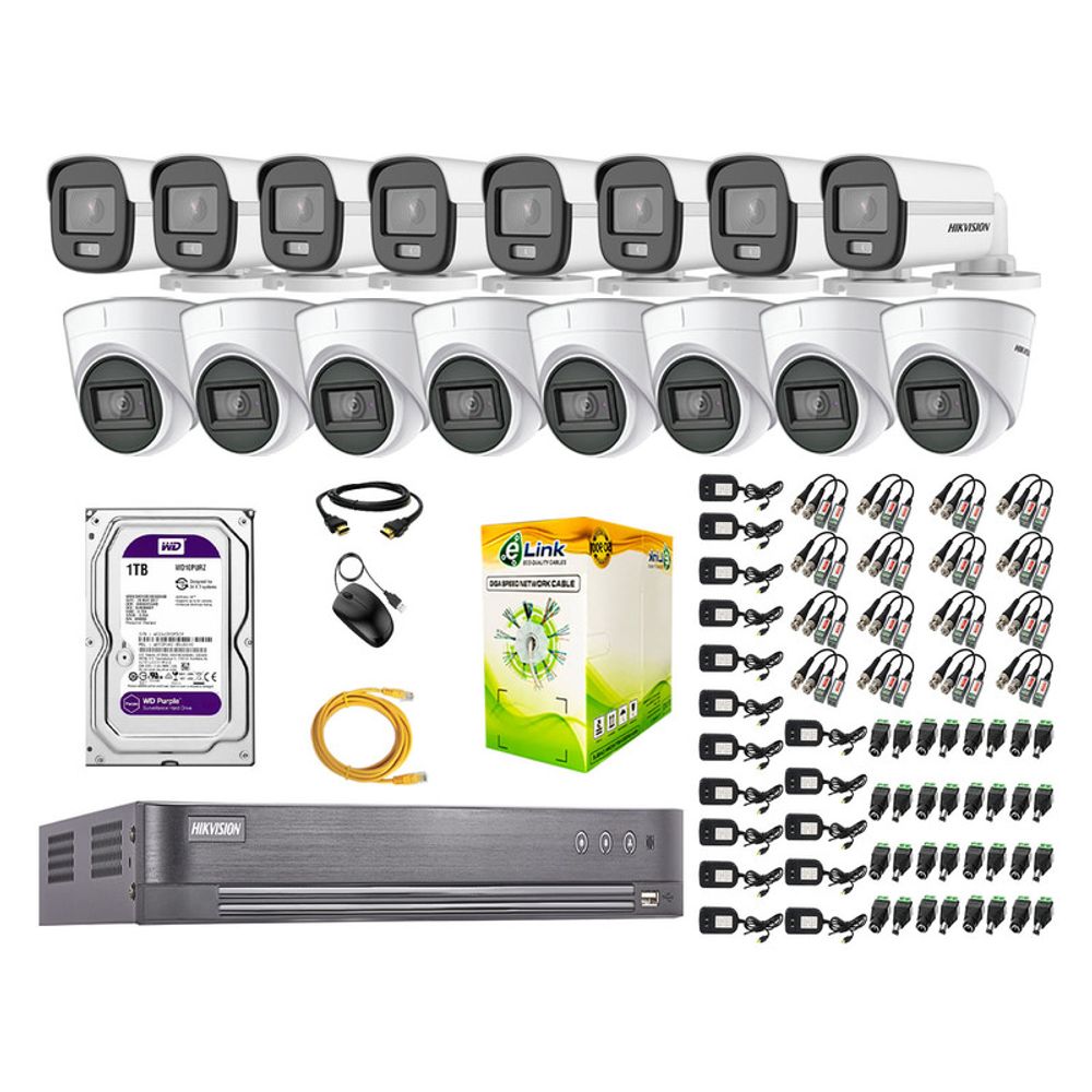 Cámaras Seguridad Kit 16 Hikvision 5mp Disco 1tb Colorvu Vision Nocturna a Color Cámaras Seguridad Kit 16 Hikvision 5mp Disco 1tb Colorvu Vision Nocturna a Color