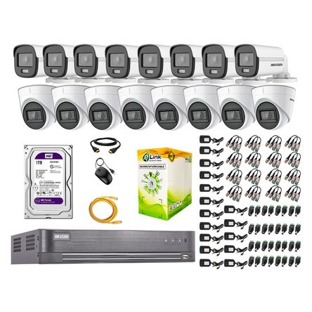 Cámaras Seguridad Kit 16 Hikvision 5mp Disco 1tb Colorvu Vision Nocturna a Color