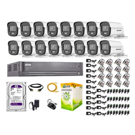 Cámaras Seguridad Exterior Kit 16 Hikvision 5mp + Disco 2tb Colorvu Vision Nocturna a Color