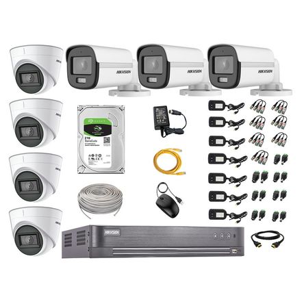 Kit 7 Cámaras Seguridad Hikvision 5mp + Disco 2tb Colorvu Vision Nocturna a Color