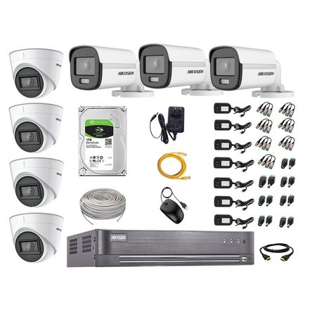 Cámaras Seguridad Kit 7 Hikvision 5mp + Disco 1tb Colorvu Vision Nocturna a Color