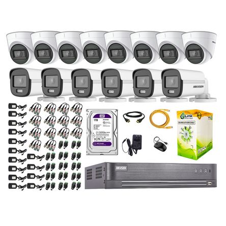 Cámaras Seguridad Kit 14 Hikvision 5mp Disco 1tb Colorvu Vision Nocturna a Color