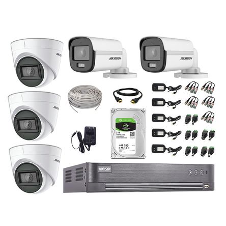 Kit 5 Cámaras Seguridad Hikvision 5mp + Disco 2tb Colorvu Vision Nocturna a Color