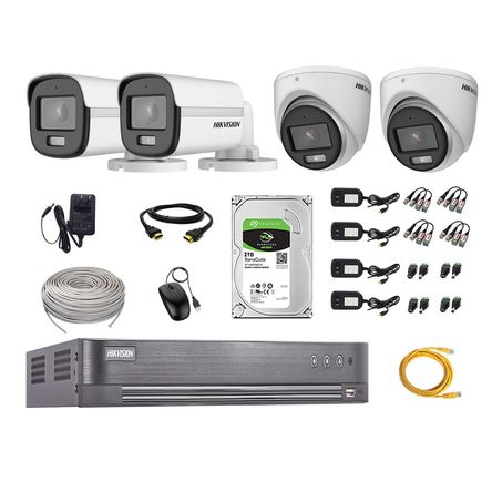 Cámaras Seguridad Hikvision Kit 4 5mp + Disco 2tb Colorvu Vision Nocturna a Color