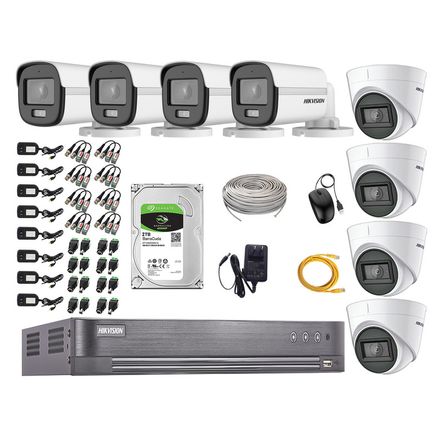 Kit 8 Cámaras Seguridad Hikvision 5mp + Disco 2tb Colorvu Vision Nocturna a Color