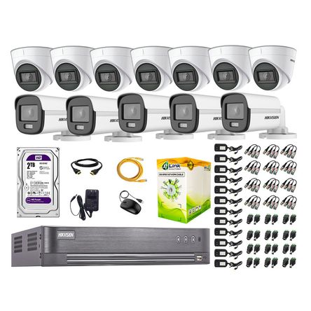 Cámaras Seguridad Kit 12 Hikvision 5mp Disco 2tb Colorvu Vision Nocturna a Color