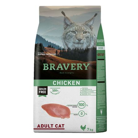 Comida para Gato Bravery Libre de Granos Adulto Todas las Razas Pollo 7 Kg