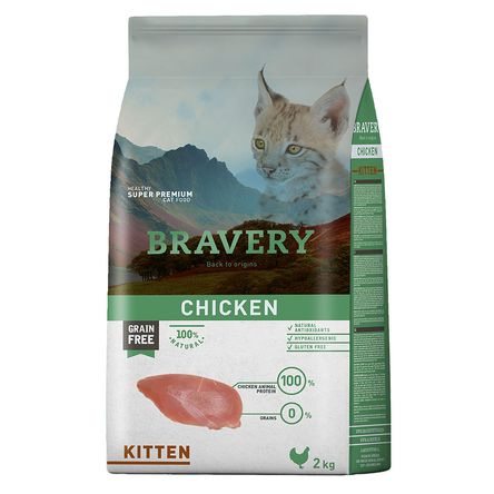 Comida para Gatitos Bravery Libre de Granos Todas las Razas Pollo 2 kg
