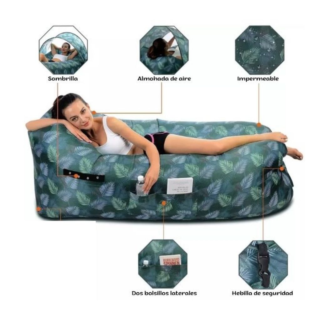 Sofa Cama Inflable con Sombrilla Verde Promart