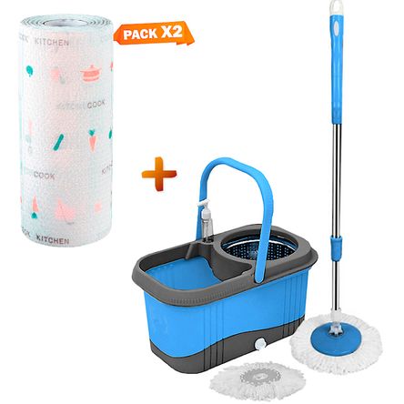 Balde Escurridor Trapeador+Dispensador CL Y Papel Toalla Reutilizable X2 Sashija