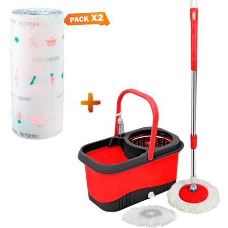 Balde Escurridor Trapeador+Dispensador RJ Y Papel Toalla Reutilizable  X2 Sashija