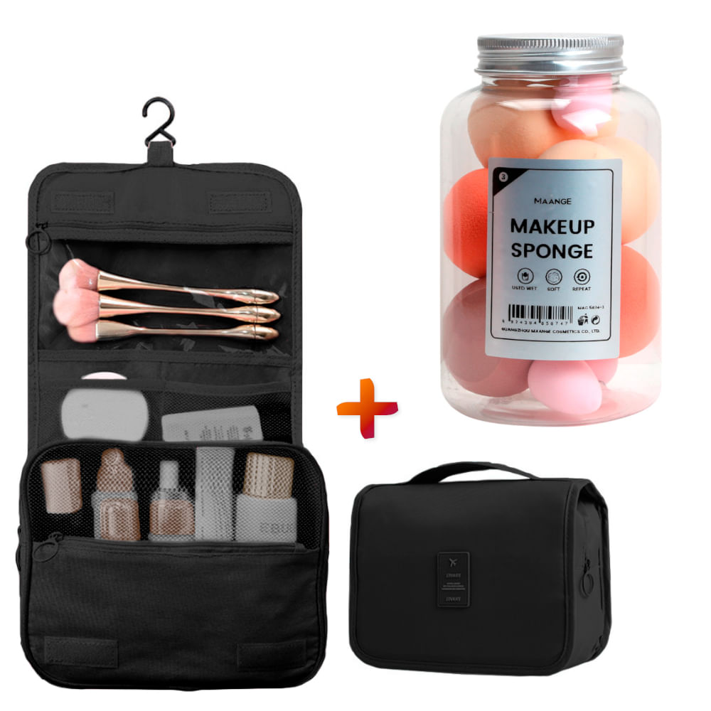 Organizador Neceser de Viaje A06 NG Y Juego de 8 Esponjas de Maquillaje -  Promart