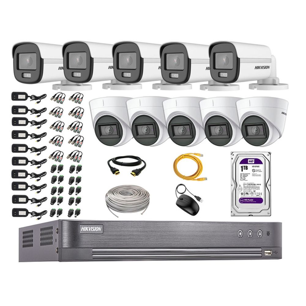 Cámaras Seguridad Kit 10 Hikvision 5mp Disco 1tb Colorvu Vision Nocturna a Color Cámaras Seguridad Kit 10 Hikvision 5mp Disco 1tb Colorvu Vision Nocturna a Color